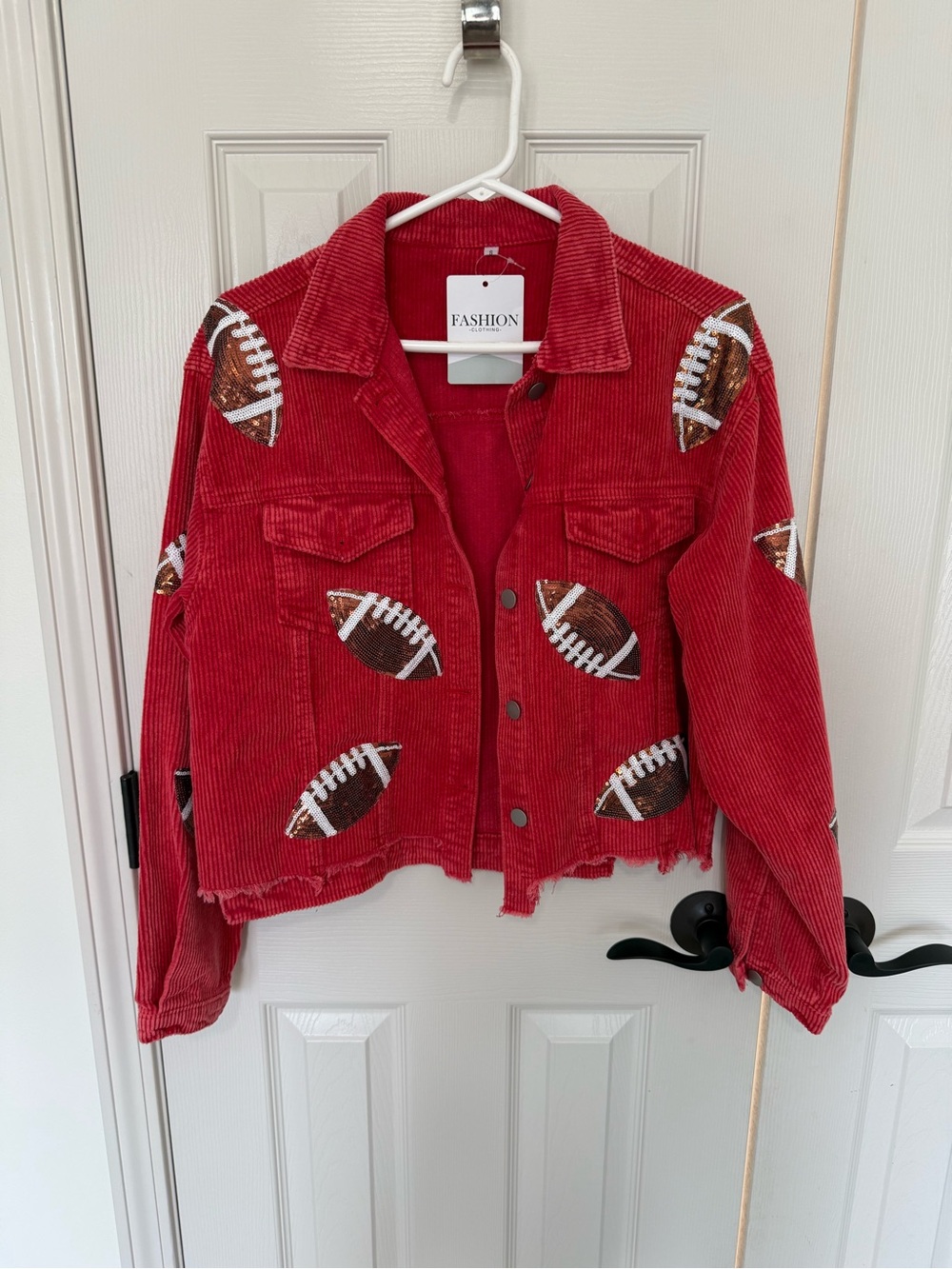 Red Corduroy Football Print Jacket